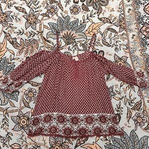 pink patterned off the shoulder boho top